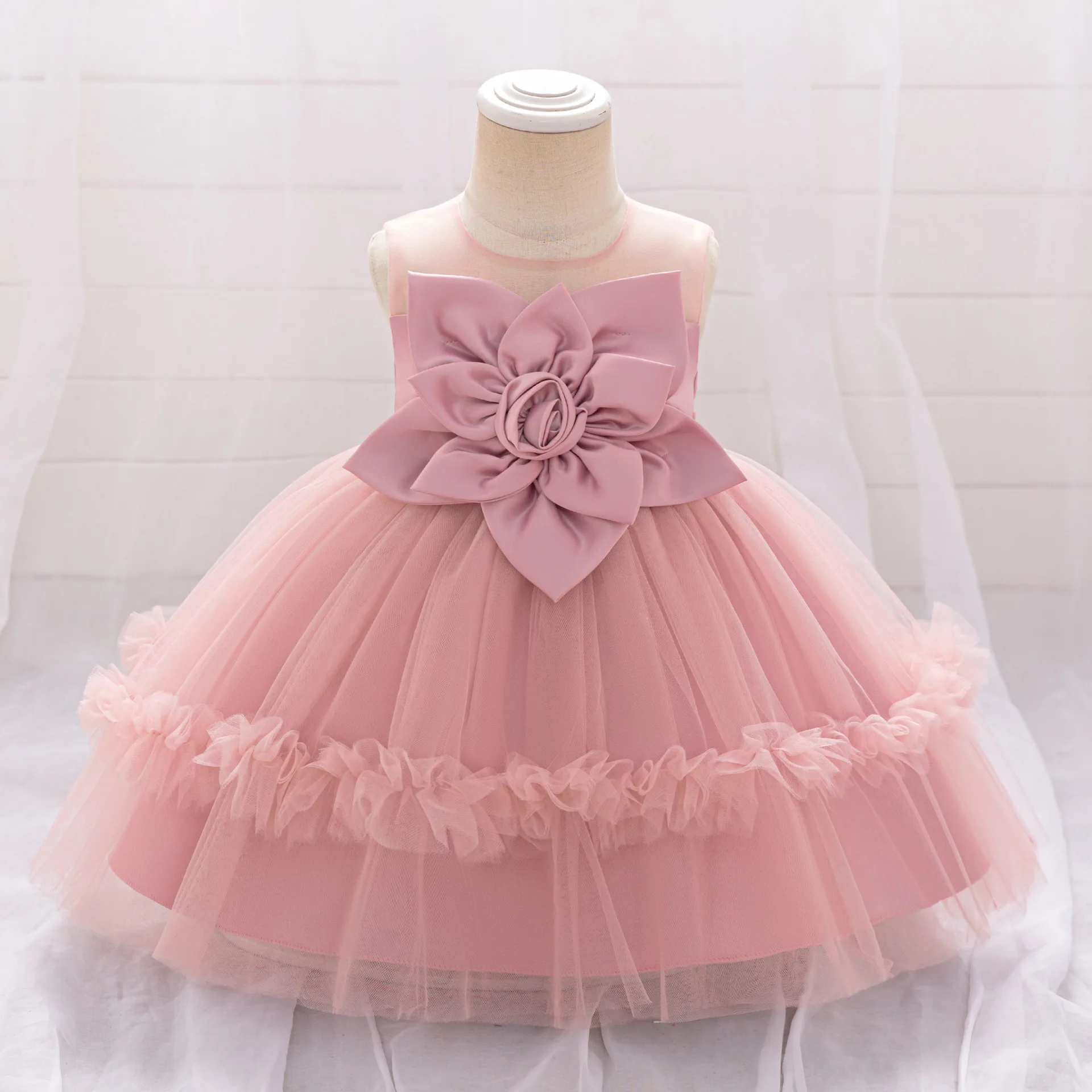 

Baby Girl Dresses For 1st Birthday Girls Party Dresses Big Flower Bridesmaid Wedding Dress Toddler Lace Princess Evening Dresses