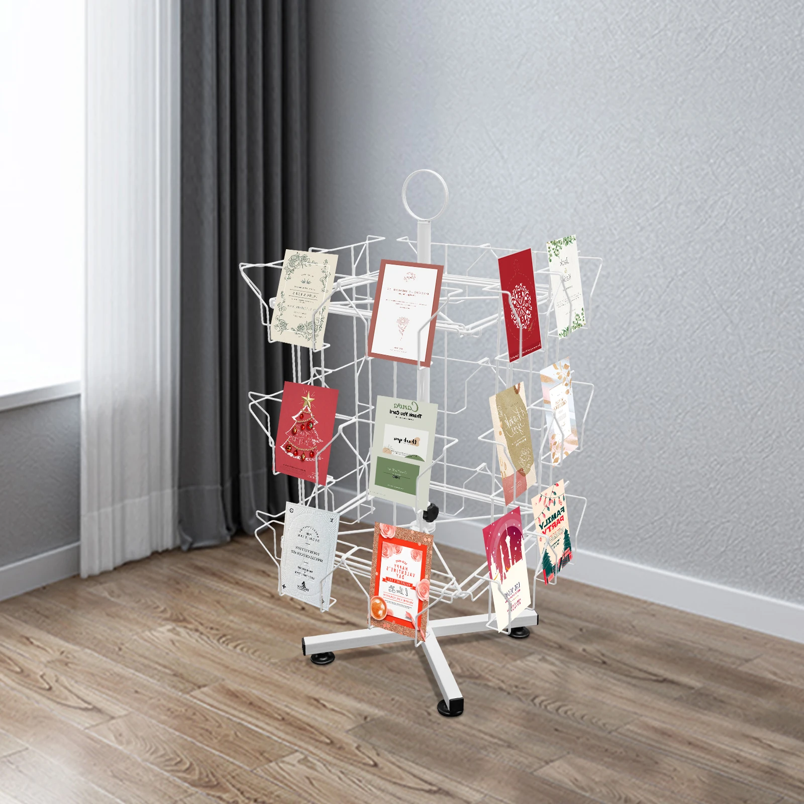 

White Cold-rolled Steel 24 Seater Greeting Card Display Stand Without Pockets Display Stand Spinning Pocket Holder For Classroom