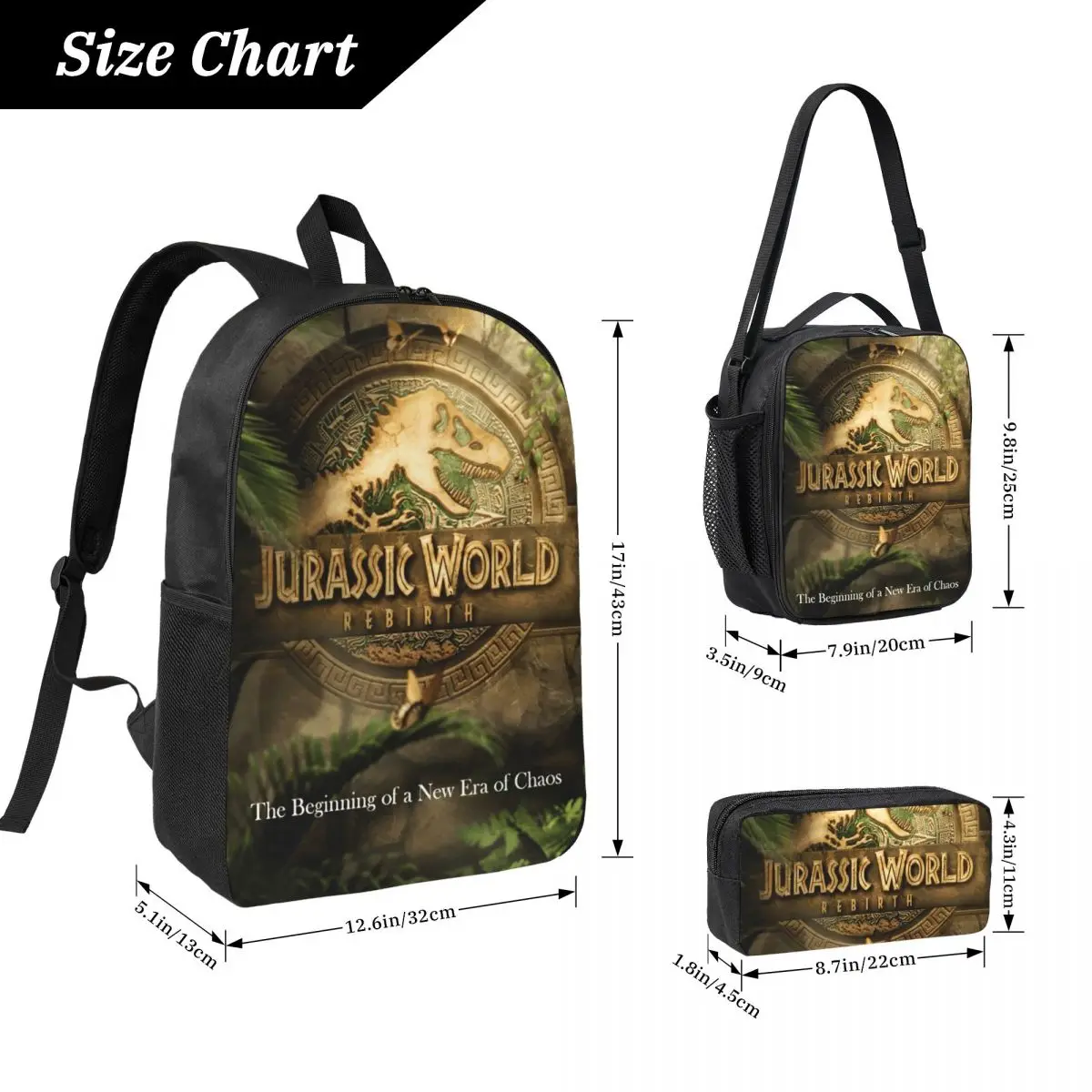3Pcs Jurassic World Backpack Set for Girls Boys Pen Bags Bookbag Sets with Lunch Box For School Students Knapsack