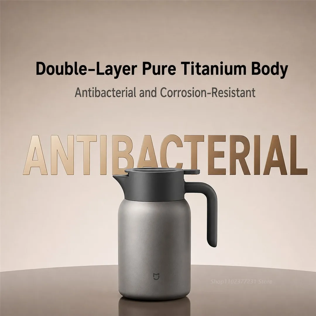 NEW MIJIA Titanium Thermos Pot 1.2L Pure Titanium Vacuum Flask 12H Hot Cold Retention Press-to-Pour Tea-Water Separation 607g CN