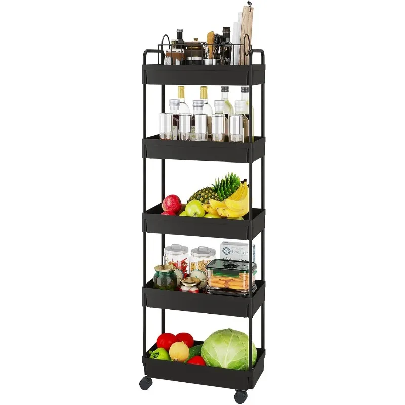 Rolling Storage Cart 5 Tier Organizer Mobile Shelving Unit Storage Rolling Utility Cart with Wheels for Kitchen Bathroom Laun