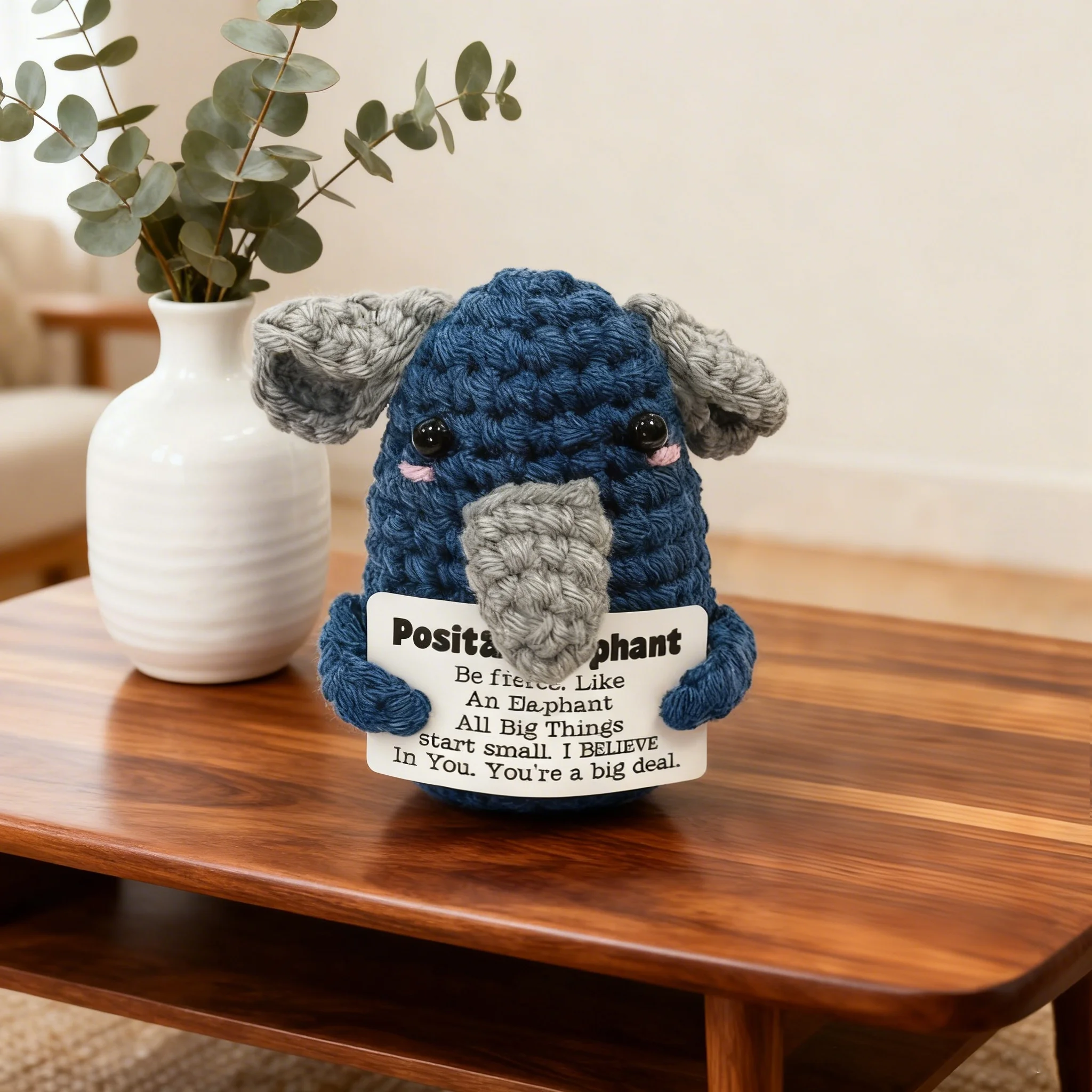 Hot Sale Handmade Crochet Elephant Plush Toy Positive Elephant Doll with Inspirational Quote Cute Knitted Stuffed Animal Gift