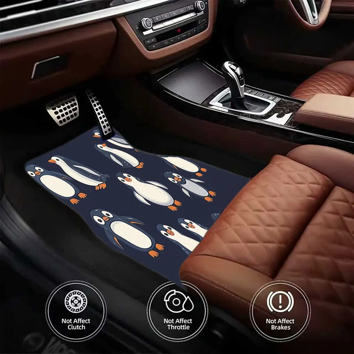 4pcs Set Of Crystal Velvet Cartoon Penguin Pattern Car Floor Mats, Durable And Easy To Clean, Machine Washable And Hand Washable
