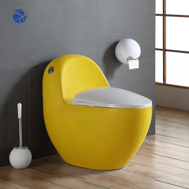 

YYHC Original chemical artificial ceramic portable yellow color toilet with white soft landing cover camping bathroom