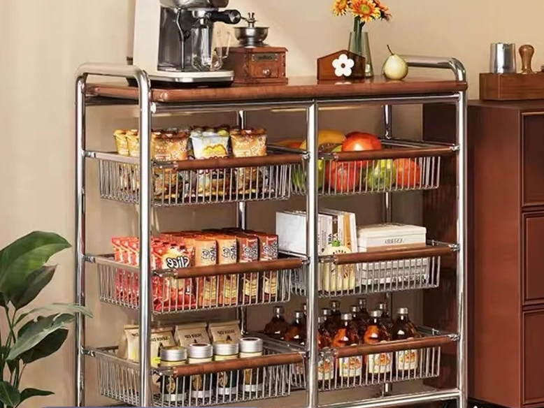 

Vintage Rolling Cart Storage Shelf Multi Layer Snack Rack for Bedroom Living Room Kitchen
