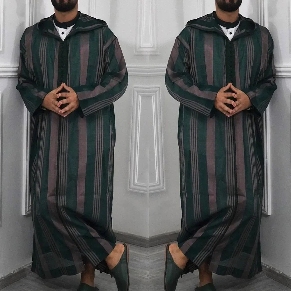 Kleding Mannen Gewaad Zomer Thobe V-hals Arabische Caftan Capuchon Jubba Kaftan Lange Mouw Mannen Kaftan Patchwork Saudi Arabische