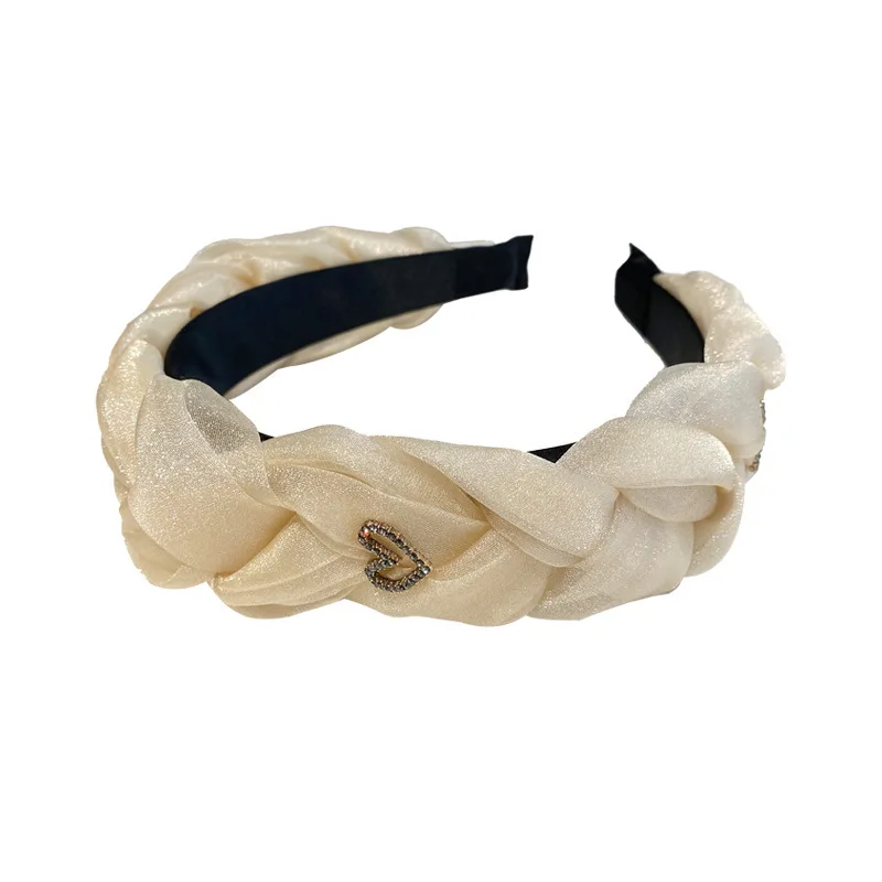 Korean Spring and Summer New Style Lace with Diamond Wide-brimmed Headband, Simple and Versatile Headband, Cross Braid