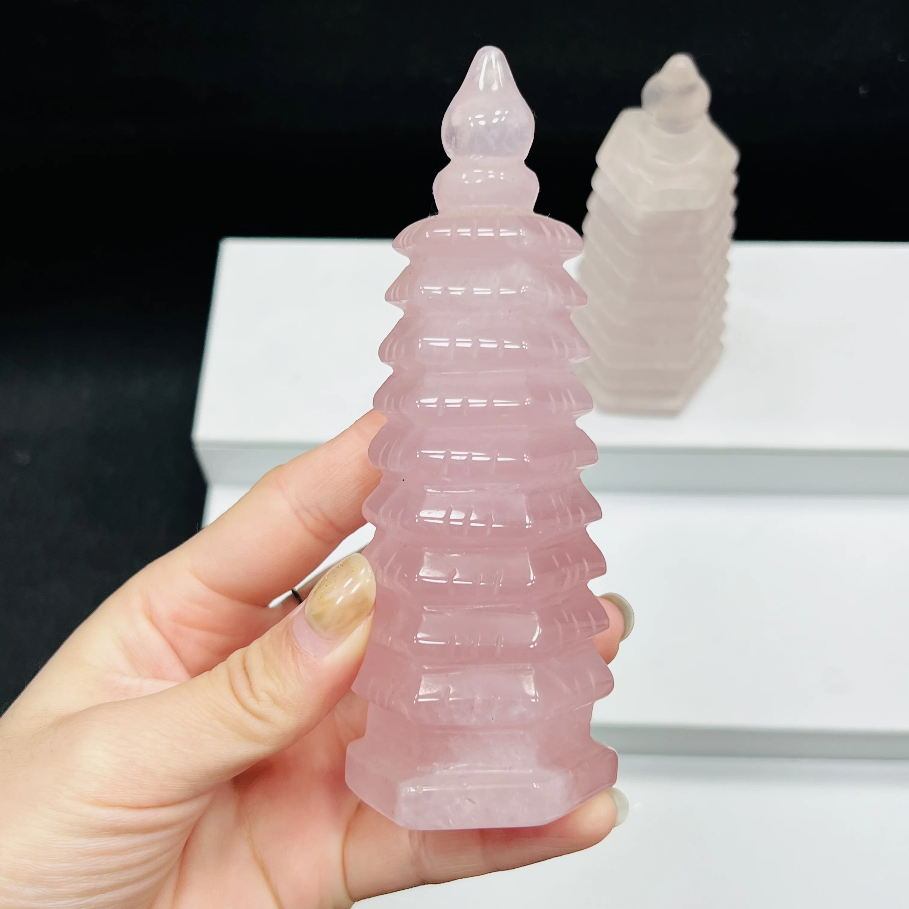 High Quality!!!1PC Natural Crystal Wenchang Tower Rose Quartz Healing Stone Gem Craft Gift Home Decor Ornaments