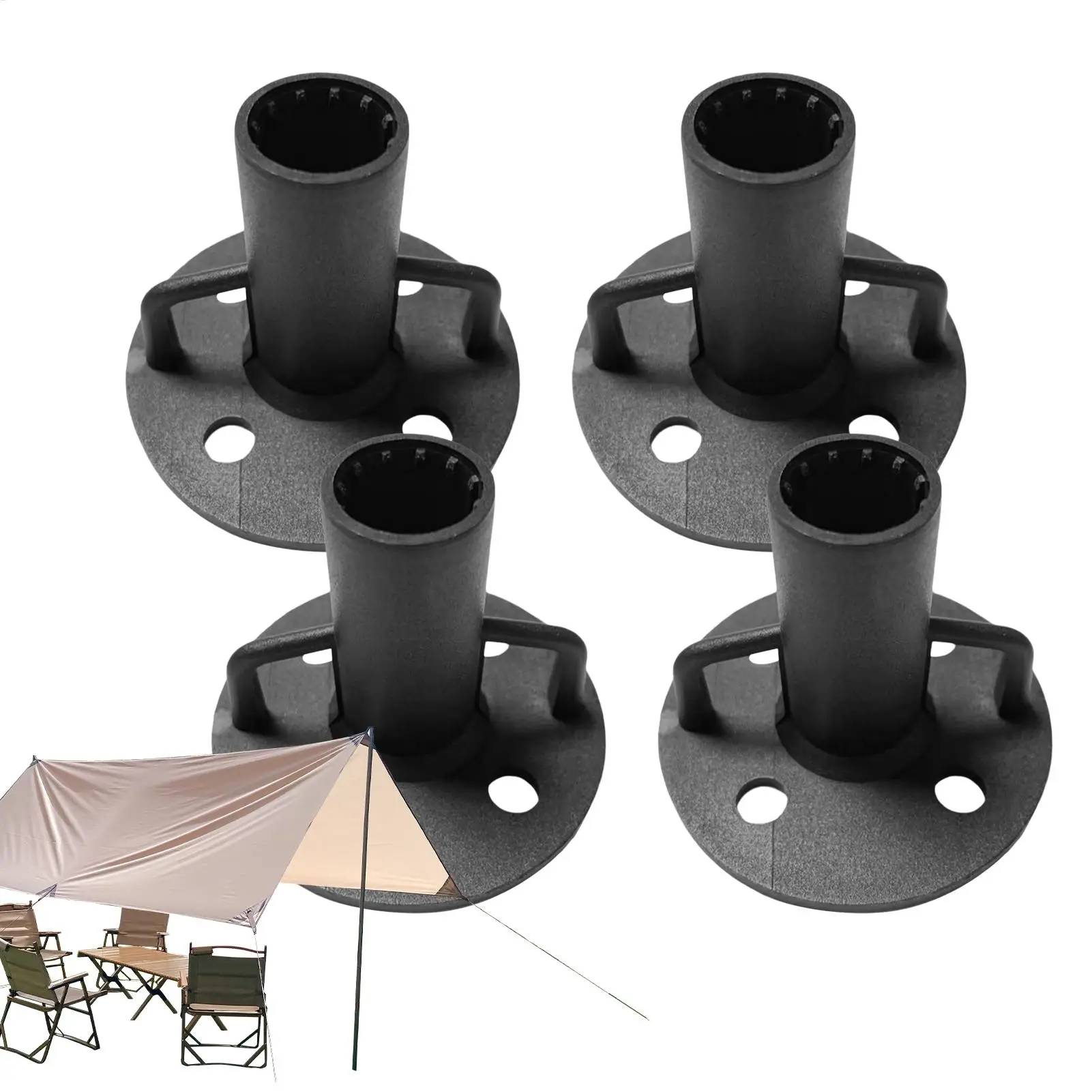 Post Base 4 Pieces Heavy Duty Round Flange Support Bracket Tent Pole End Bracket for Garden Picnic Camping Patio Fence Courtyard