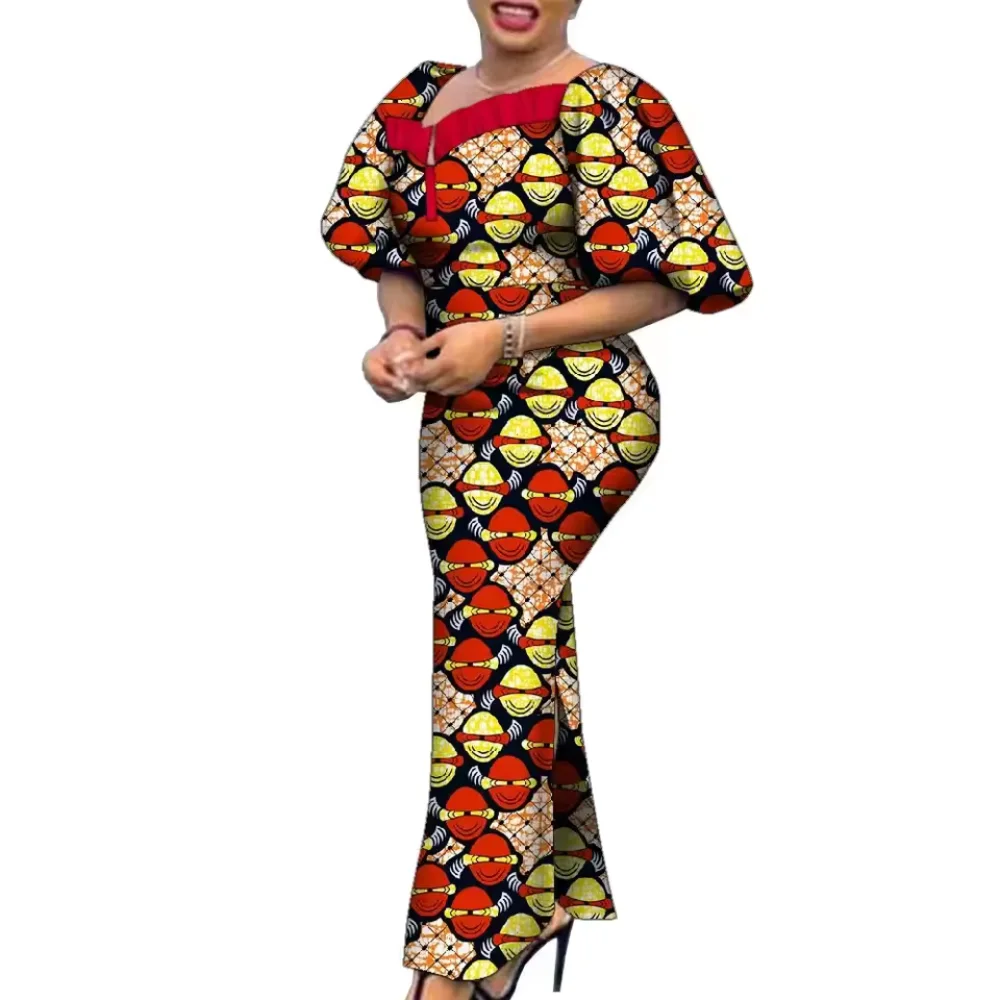 

African Cotton Dashiki Dresses for Women Bazin Riche Print Regular Sleeve Maxi Party Plus Size Eco-Friendly