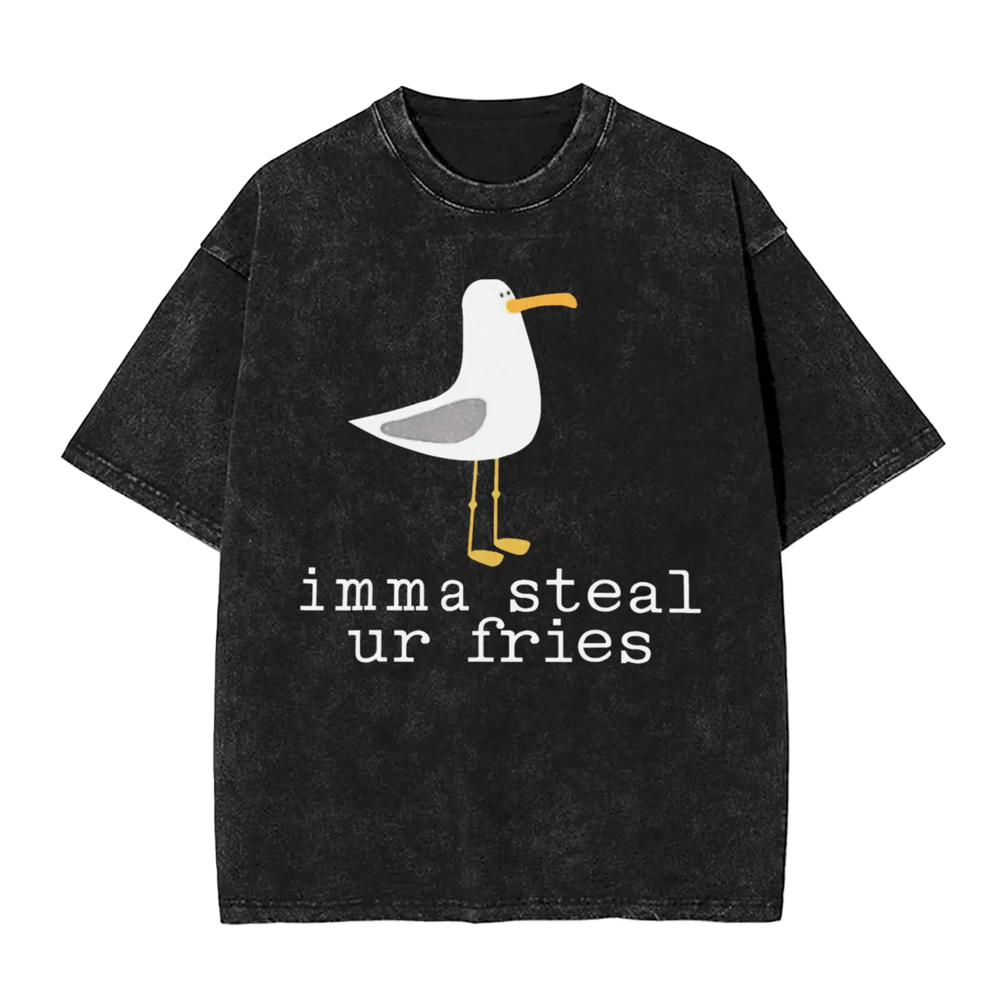 Summer Imma steal ur fries Funny Cute Seagull Bird Animal Lovers  Washed T Shirts Outfit Harajuku T-Shirt
