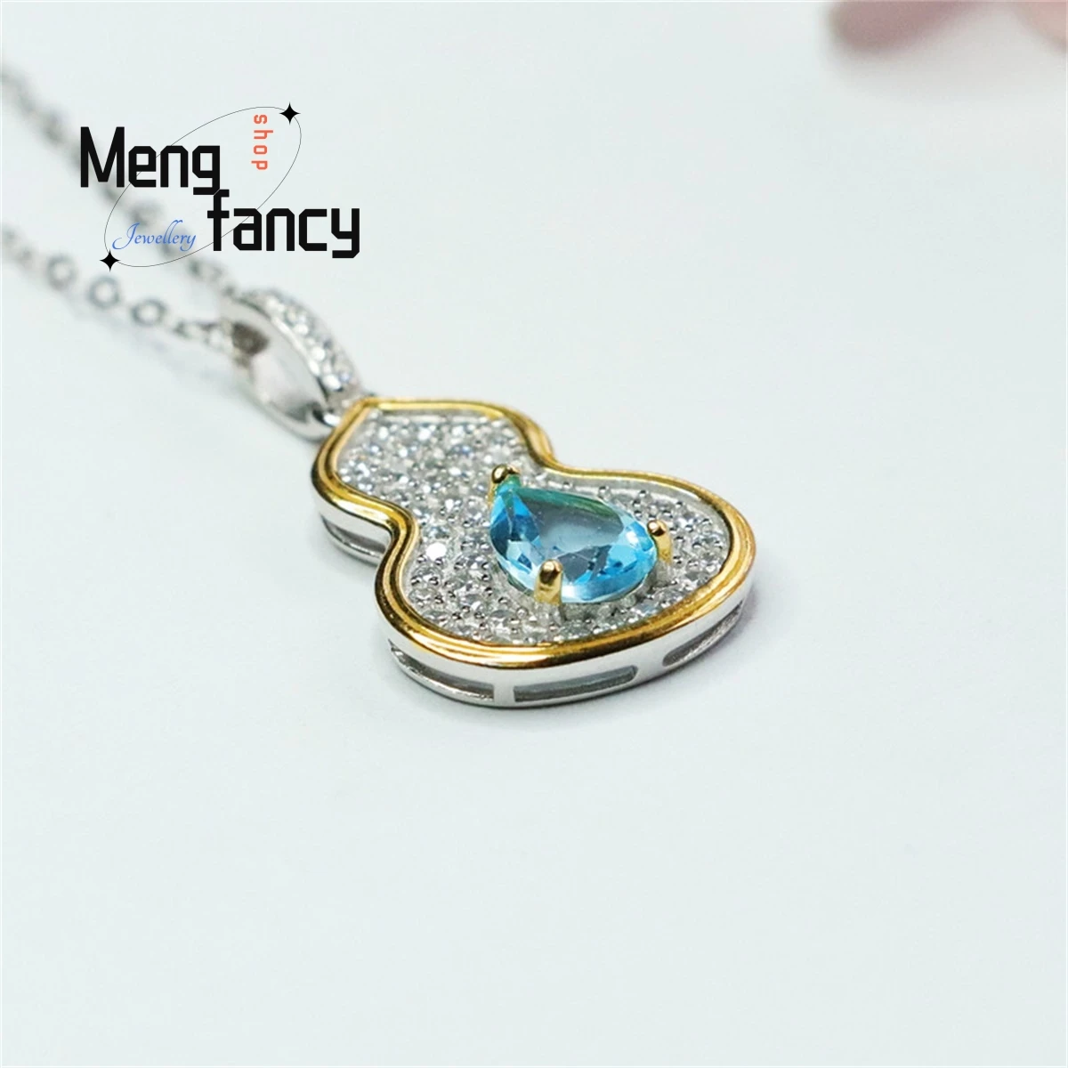 Natural S925 Silver Inlaid Topaz Stone Water Drop Gourd Necklace Pendant Generous Personality Fashion Luxury Women Charm Jewelry