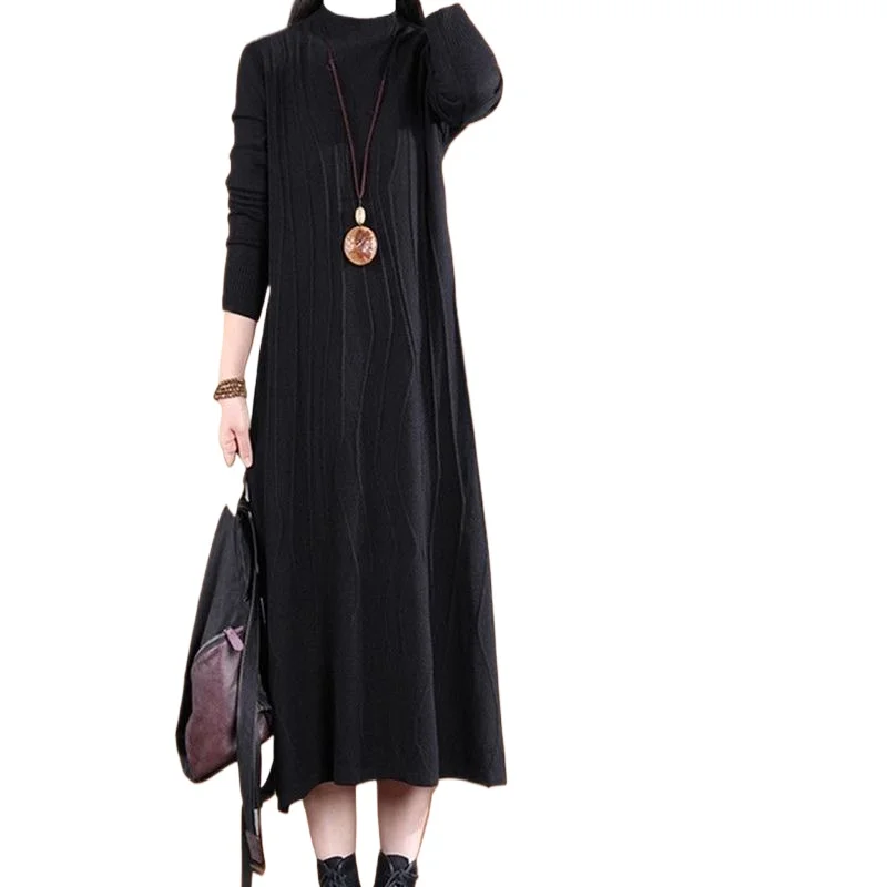 Autumn and Winter Loose O-neck Solid Dress Female Straight Sweater Dresses Long Sleeve Knitted Women Long Dresses 2024 New LU461