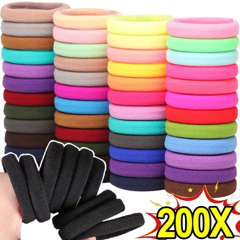 50-200 Stuks Hoge Elastische Haarbanden Vrouwen Meisjes Zwarte Haarband Rubberen Banden Paardenstaart Houder Scrunchies Kids Headrope Hoofddeksels onderdelen