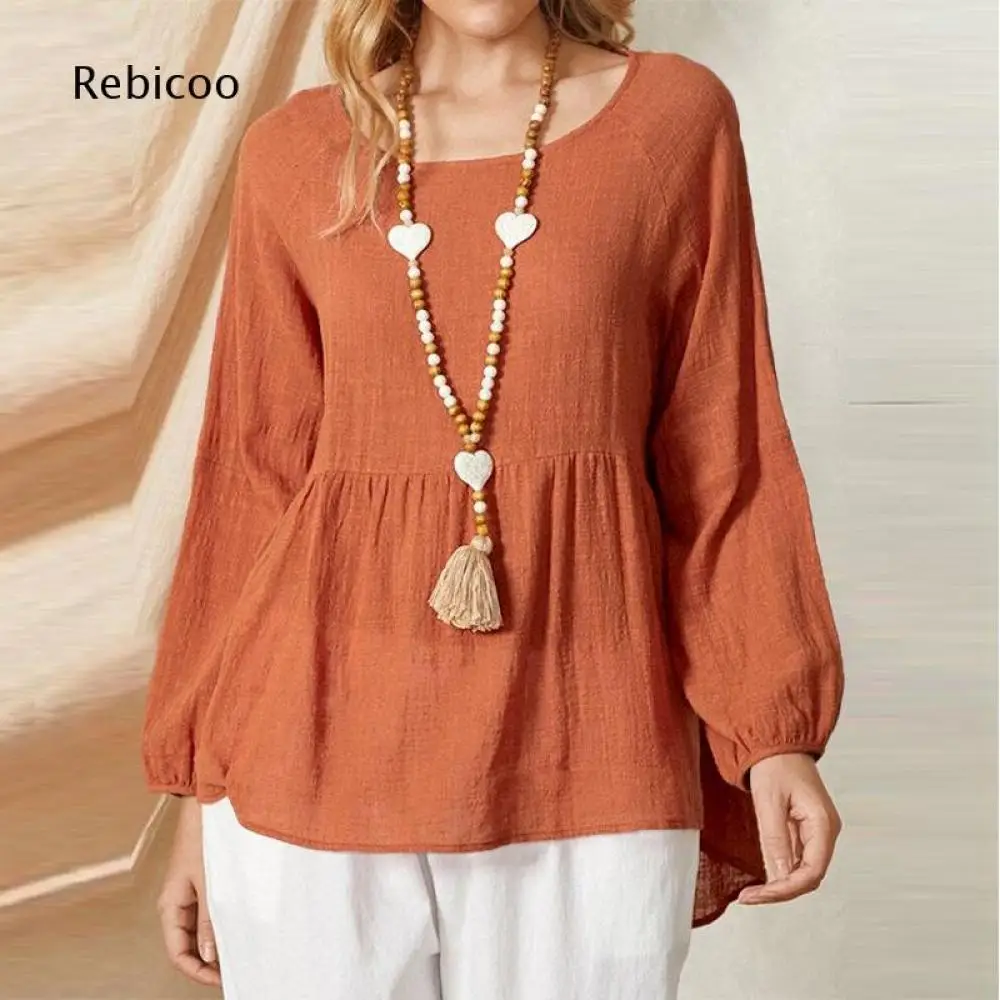 Gathered Waist Babydoll Top for Women Round Neck Raglan Long Sleeve for Simple Chic Daily and Holiday Fashion Styles