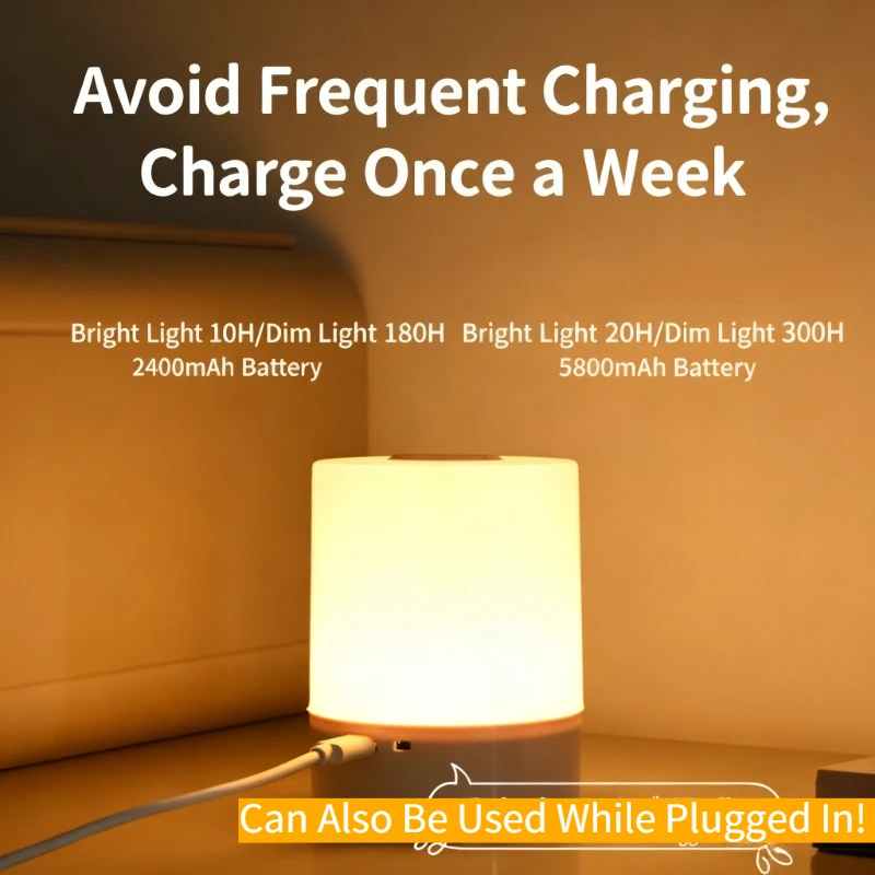 Touch Night Light 3-Color Dimmable Bedroom Ambient Lamp Eye-Caring Soft LED Bedside Lamp for Sleep & Nighttime Use