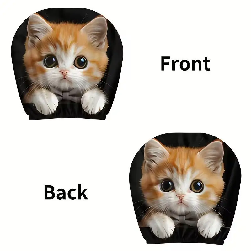 Orange Cat Headrest Covers Universal 2 Piece Set Cute Cartoon Print for Car Seat Decorative Auto Interior Accessories