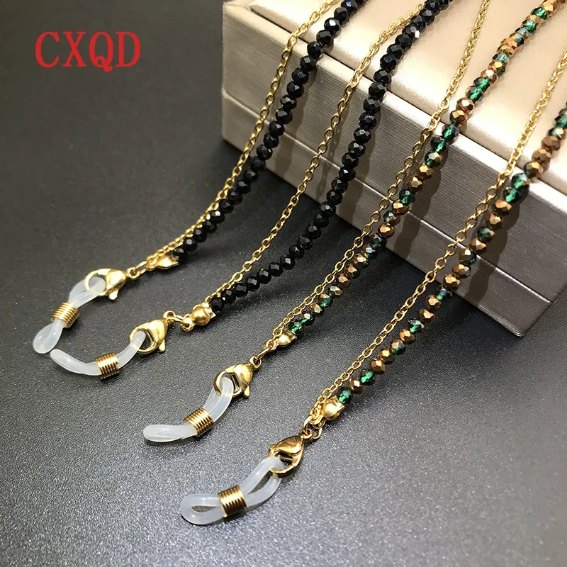 Cinturino per occhiali da donna in acciaio inossidabile a doppio strato con perline da 3 mm Design originale Accessorio regalo casual di alta qualità che non sbiadisce