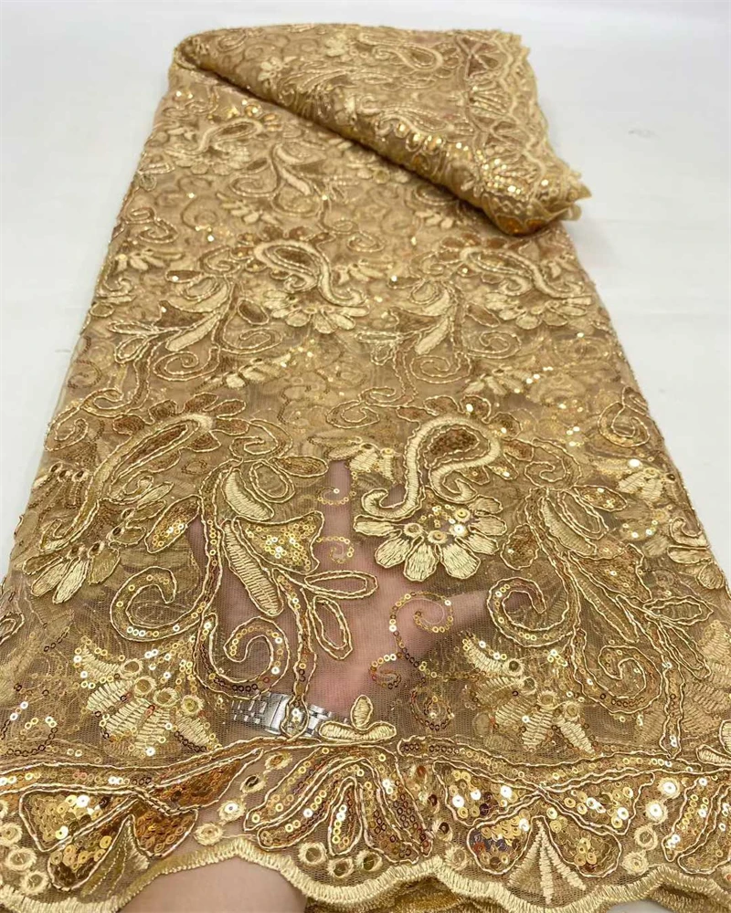 

Высококачественная африканская французская тюлевая кружевная ткань с вышивкой и блестками цветов в нигерийском стиле для изготовления платьев