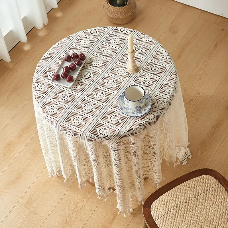 American retro pastoral tablecloth, hollow crochet, rectangular round dining table, tablecloth, cabinet cover towel, household