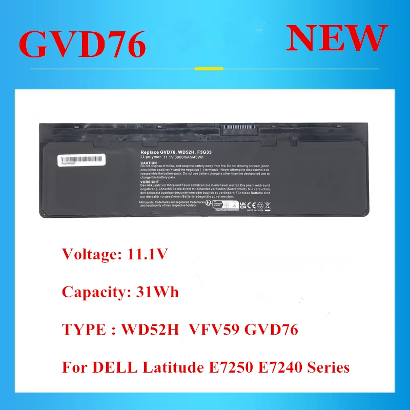 

New 11.1V 31Wh WD52H VFV59 GVD76 Laptop battery For Dell Latitude E7250 E7240 Series