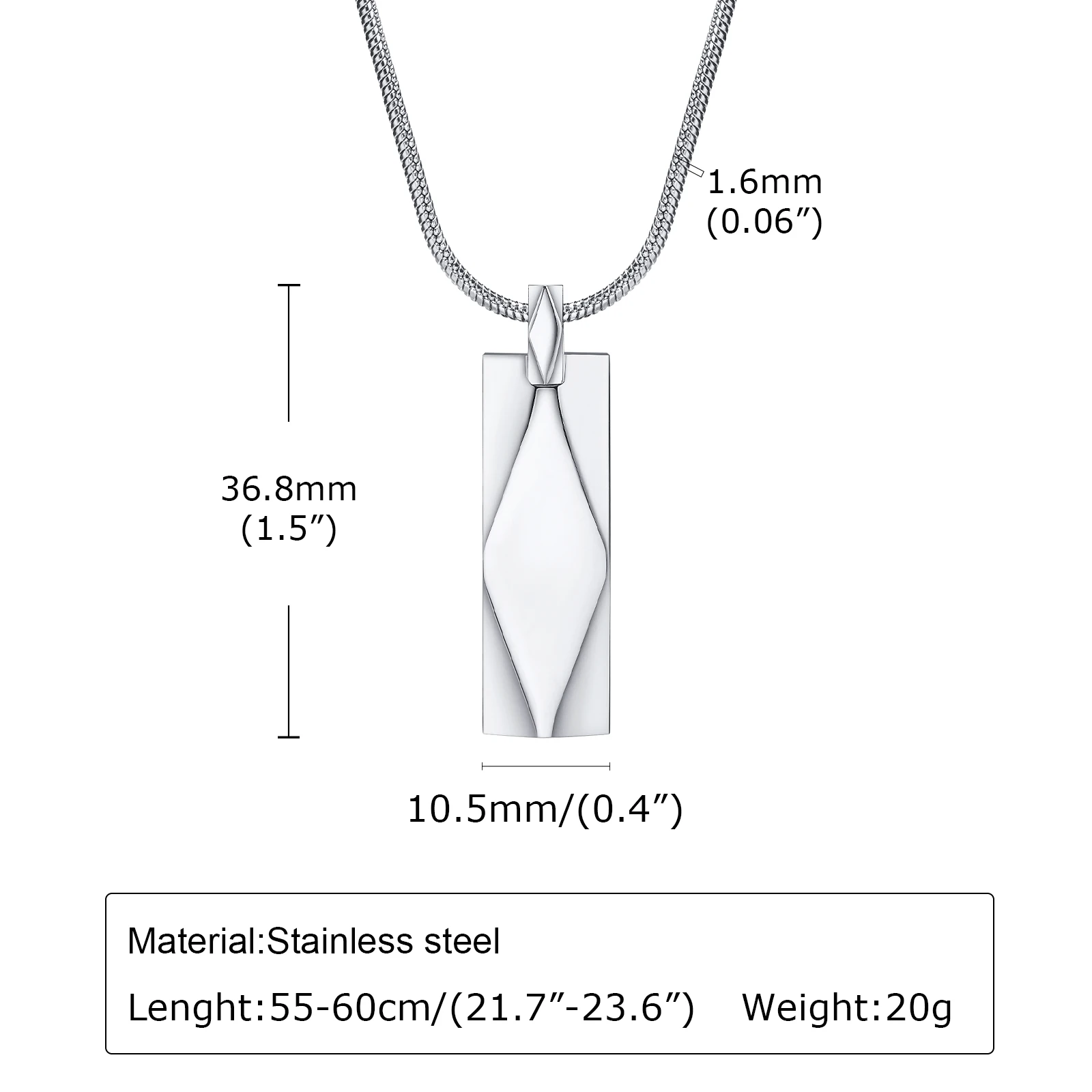 Vnox 3D Bar Rectangle Necklaces for Men Women, Waterproof Stainless Steel Geometric Pendant Collar with Chain Jewelry