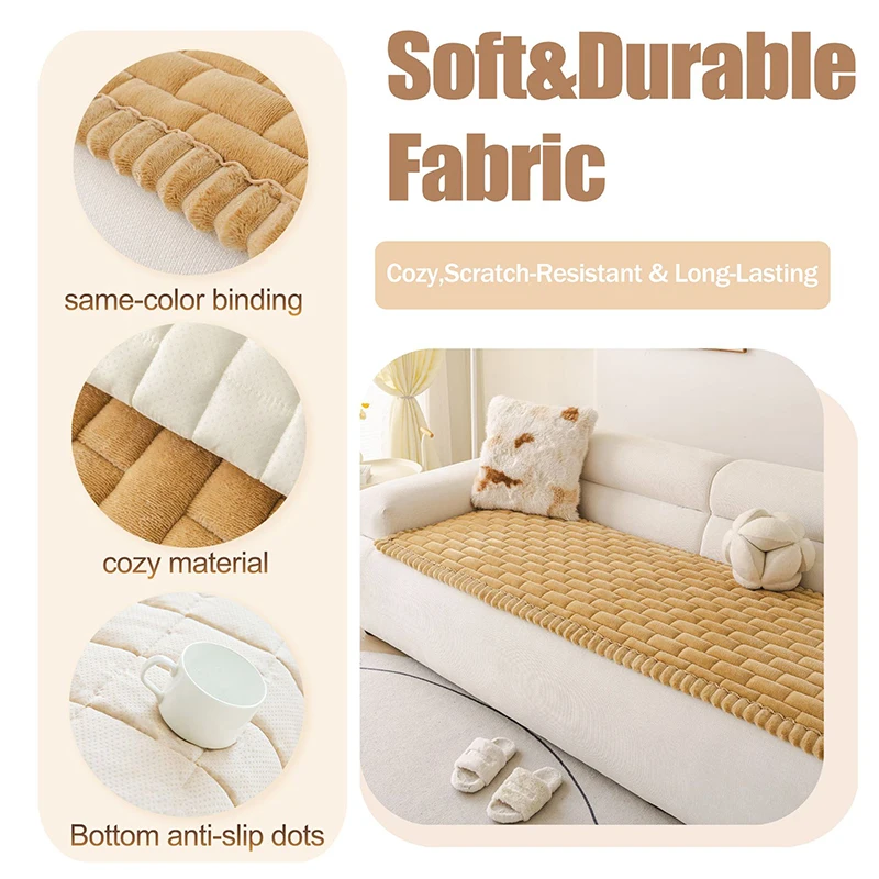 Thick Solid Color Plaid Sofa Cushion Anti-Skid Warm Couch Covers for Autumn and Winter Sectional Easy-Care Plush Home Textile