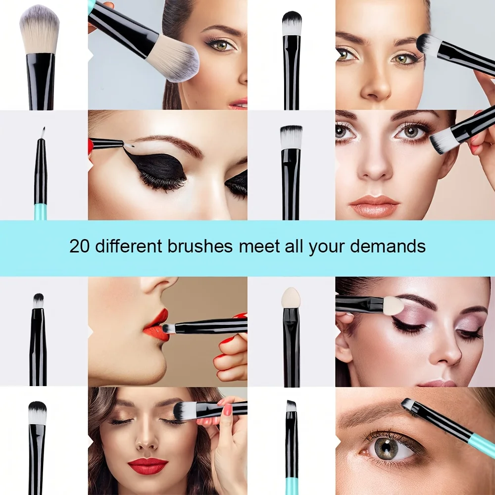 ชุดแปรงแต่งหน้า 20 ชิ้น แปรงอายแชโดว์ แปรงอายไลเนอร์ แปรงรองพื้น แปรงคอนซีลเลอร์ แปรงปัดแป้ง แปรงปัดแก้ม พร้อมฟองน้ำแต่งหน้า