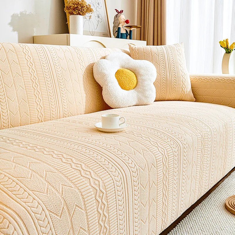 Jacquard Sofa Covers 1/2/3/4 Seats Solid Couch Cover L Shaped Thicken Sofa Cover Protector Bench Covers