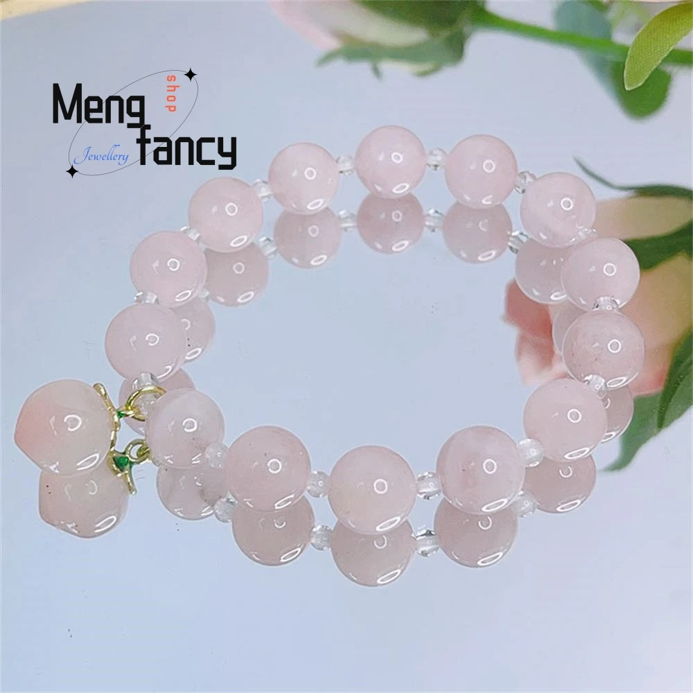 Pulsera de cristal en polvo para mujer, brazalete con cuentas de melocotón y ágata, Simple, exquisito, joyería de moda de alto grado, regalos de vacaciones