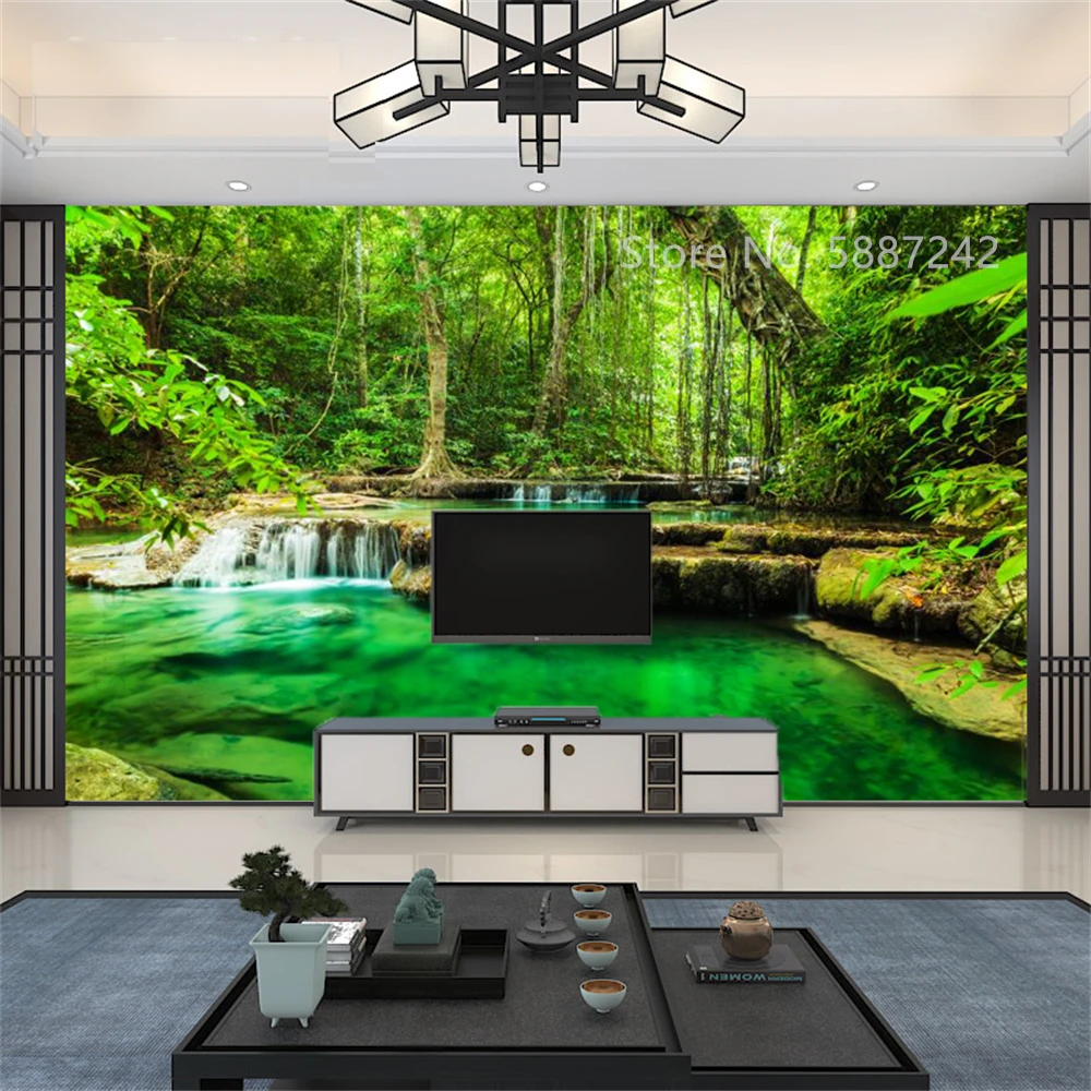 Natural Landscape 3d Large Wallpaper For Living Room Bedroom Forest Trees Waterfall Wall Mural TV Background Panoramic Photo