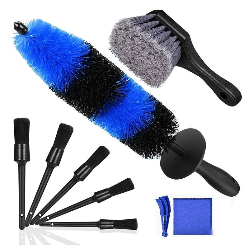 

9Pcs Wheel Tire Brush Set For Cleaning Wheels, Car Wash Wheel Cleaner Rim Brushes Kit For Automotive Cleaning