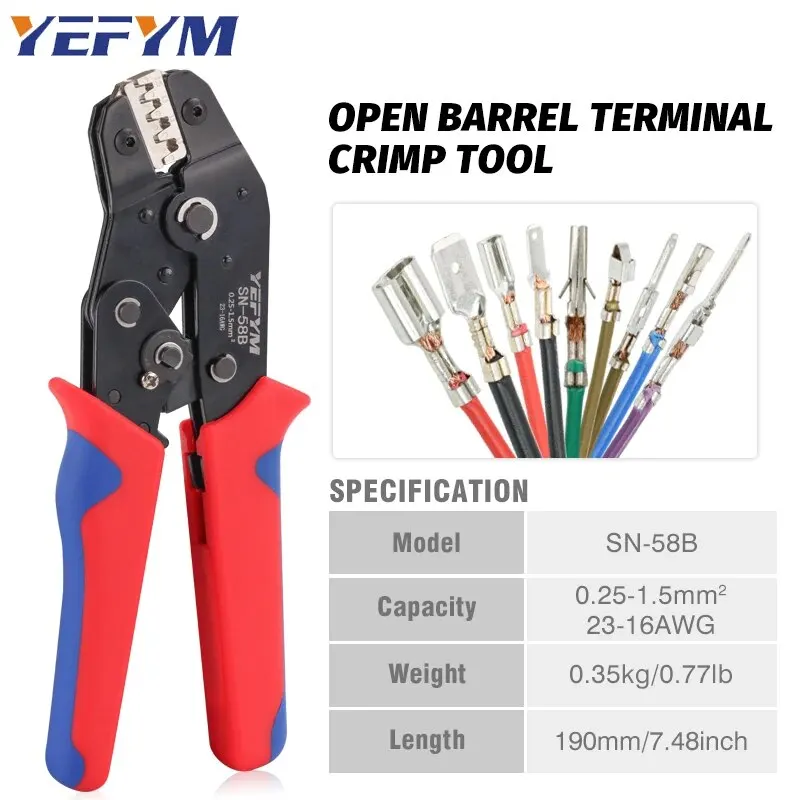 Ratcheting Crimping Tool 9 PCS Set For Dupont JST MOLEX Open Barrel,Non-Insulated,Terminals Butt,Solar Coax Connectors SN-58B