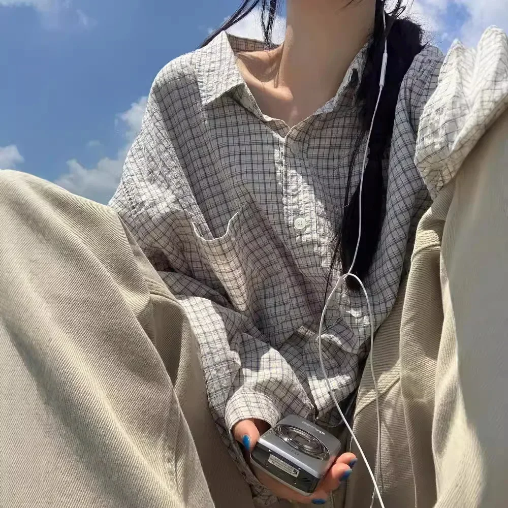 

В наличии клетчатая солнцезащитная рубашка, женская свободная рубашка, лето 2024, новый стиль, мужская блузка из хлопчатобумажной ткани, Китай, материковое происхождение