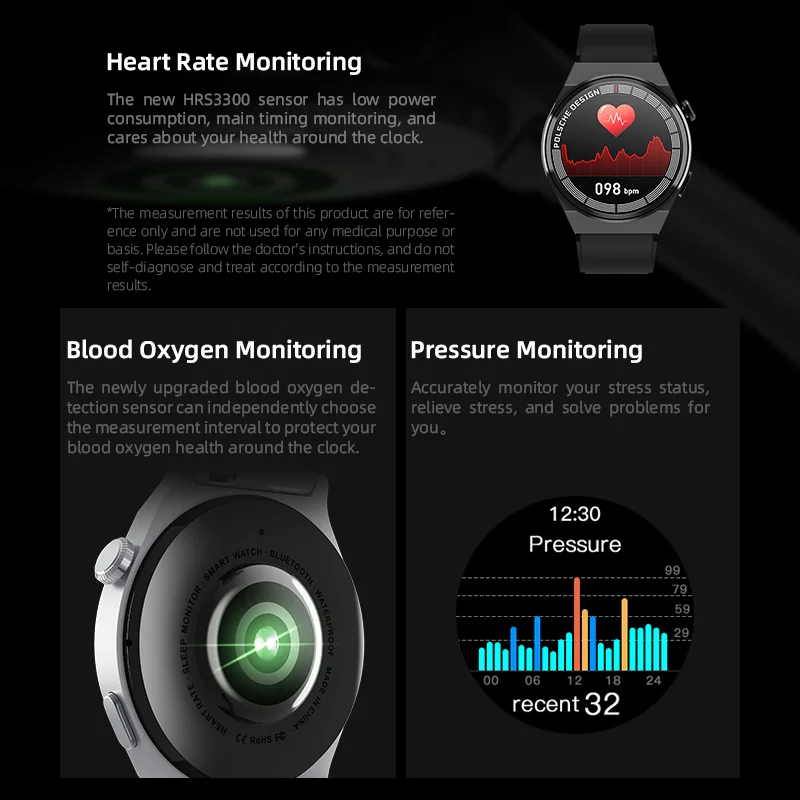스마트 워치 남성용 NFC 블루투스 통화 무선 충전기, 음성 어시스턴트, 스포츠 방수 스마트워치, 심박수 모니터, 1.35 인치