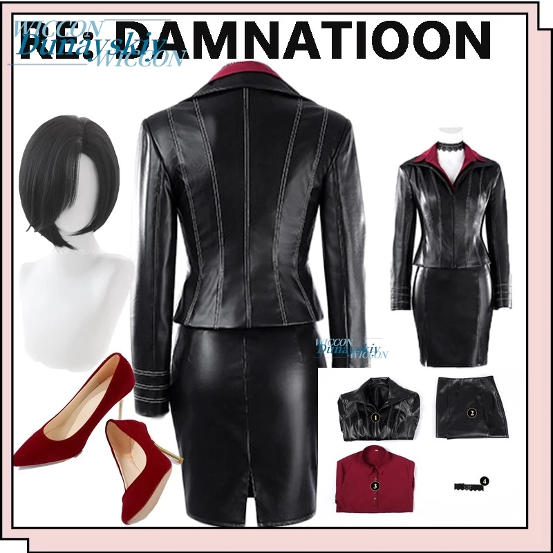 

Game Eviil Adia Wong Cosplay RRE Damnatioon Leather Jacket Set Game Same Style Mini Skirt Anime Character Outfit