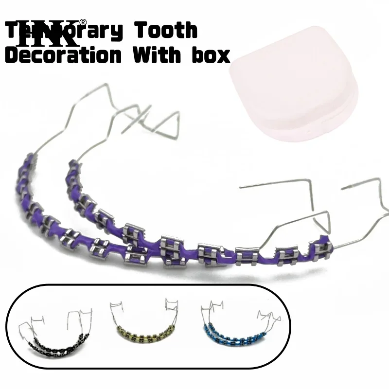 

1 Pair Colorful Temporary Tooth Decoration With Metal Wires Fake Brackets Orthodontic Ligature Ties Dental Decorations Braces