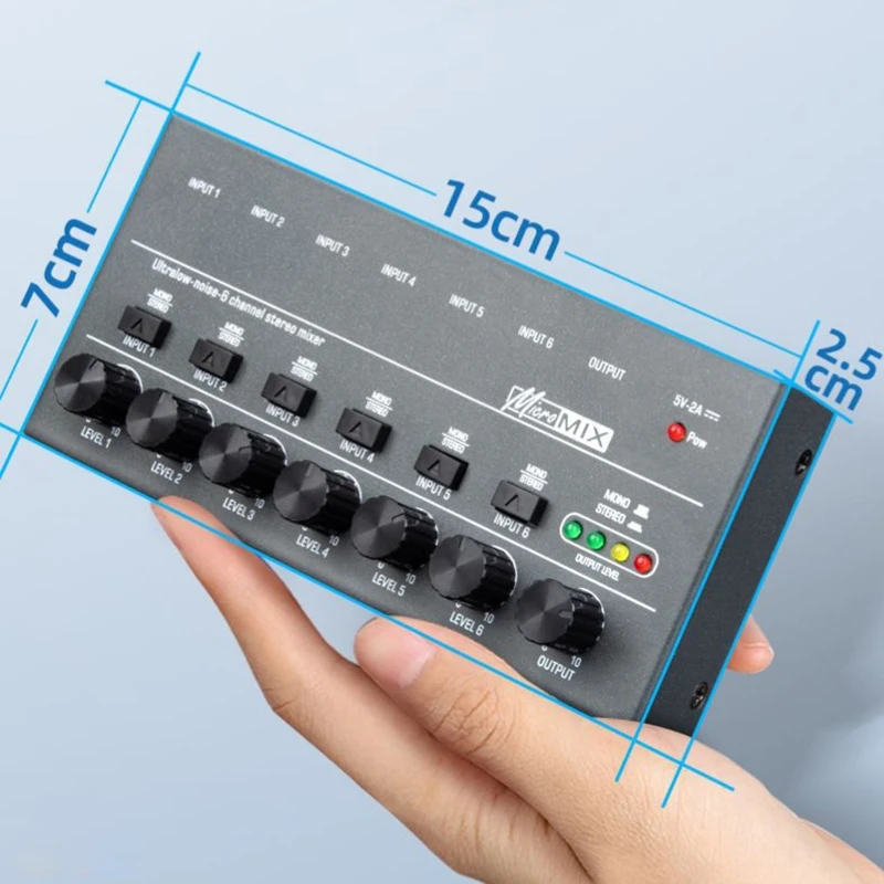 Ultra Compact Audio Mixer KTV Karaok 6 Channel Professional Stereo Sound Mixer Ultra LowNoise 6 Channel Audio Mixer