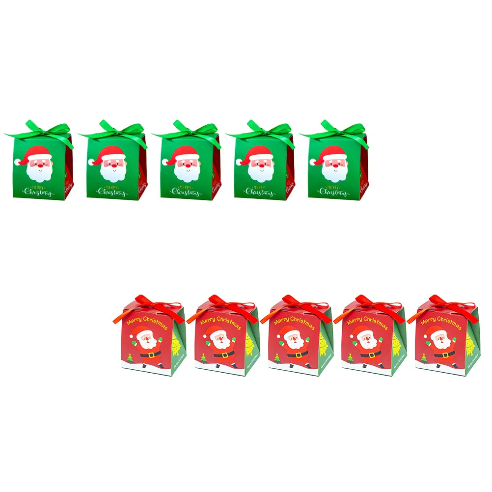 

10Pcs Foldable Paper Candy Boxes Christmas Patterned Gift Packaging Box Candy Storage Container Xmas Party Supplies