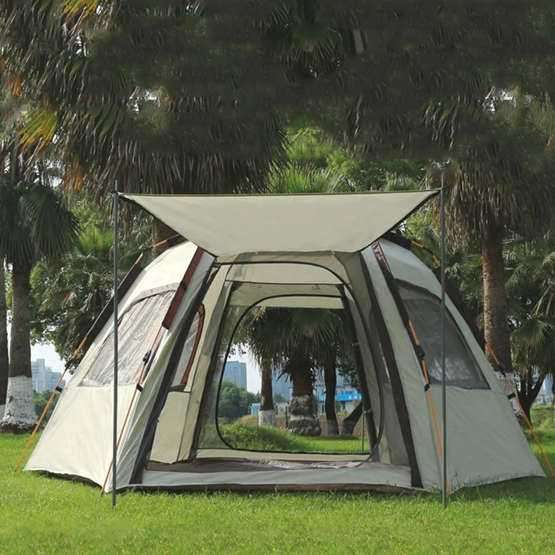 Outdoor Camping Tent Portable 210D Oxford Waterproof Fabric 5-8 People Picnic Party Hexagon Automatic Tents Windbreak Sunshade