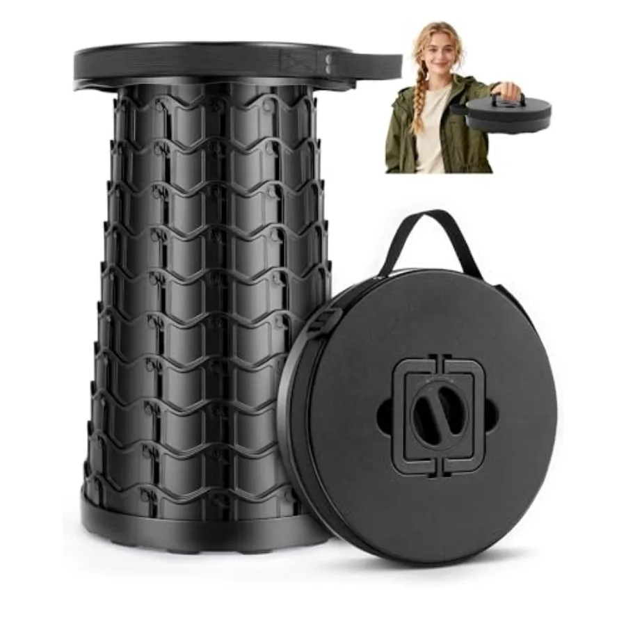 

Collapsible Stool for Adults Adjustable Height - Portable Retractable Folding Camping Stool Extra Tall and Wide Folding Chair H