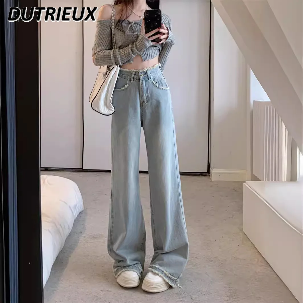 2024 New High Waist Wide Leg Jeans for Lady Spring and Autumn Women's Denim Trousers Casual Loose Straight Long Pants Female