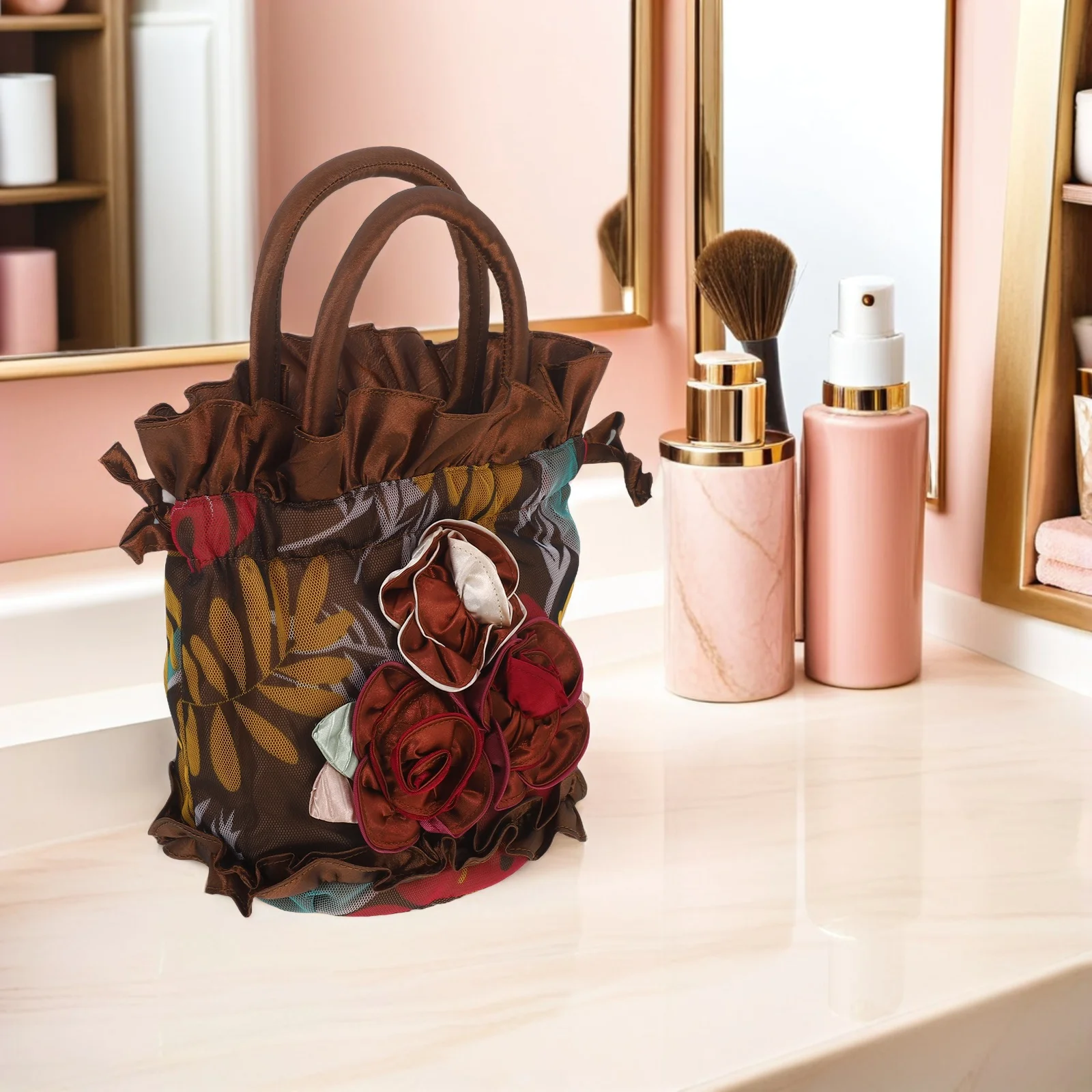 

Flower Bucket Bag Elegant Floral Print Clutch Purse Formal Wedding Banquet Handbag Vintage Women Evening Clutch