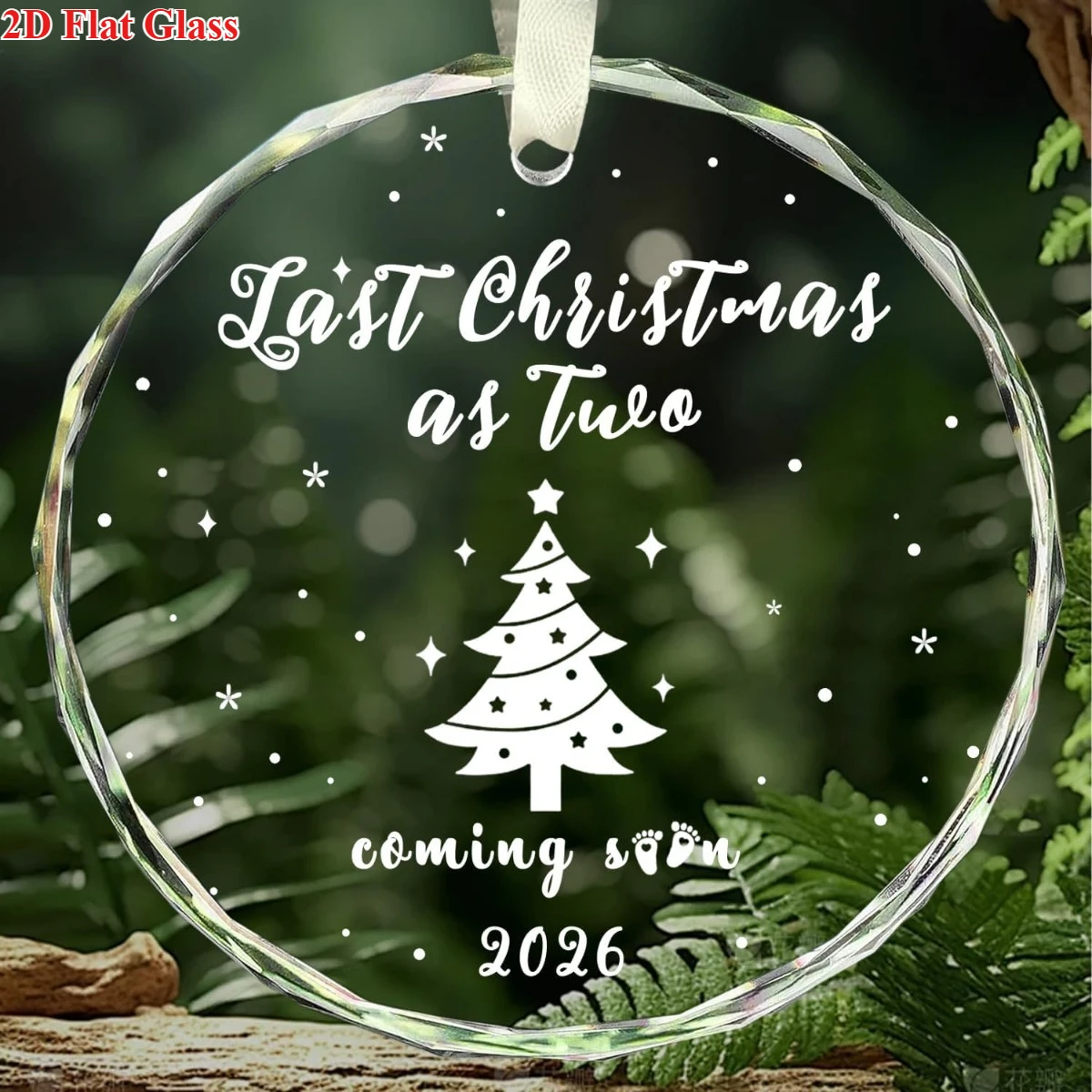 مسطح ثنائي الأبعاد، زينة عيد الميلاد 2026 - زخرفة زجاجية أنيقة معلقة مع نص نص ونجوم "Last Christmas as Two". #1