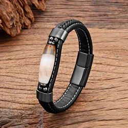 2024 New Design Colourful Natural Drop Shape Agates Stone Charm Men's Bracelet Handmade Leather Jewelry For Man Women