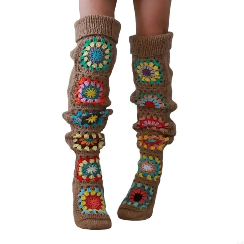 Y3NE – chaussettes hautes en Crochet Vintage pour femmes, bas bottes chauds d'hiver, jambières longues au-dessus du