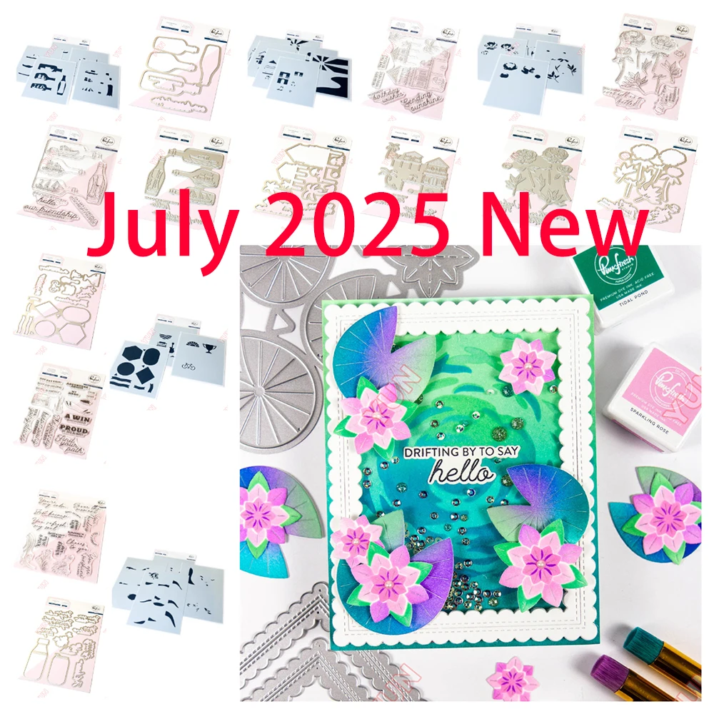 

July 2025 Pink New Release Coastal Paradise Sippable Scenes Dies Blooms Water Lilies Die Stencils Stamps Hot Foil DIY Scrapbook