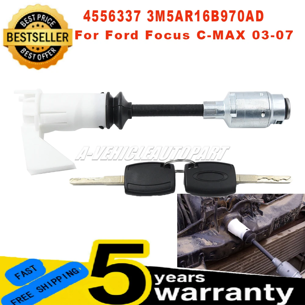 

4556337 3M5AR16B970AD For Ford focus C-MAX 2003-2007 New 1 Set Bonnet release lock Latch with 2 keys repair kits Car Accessories