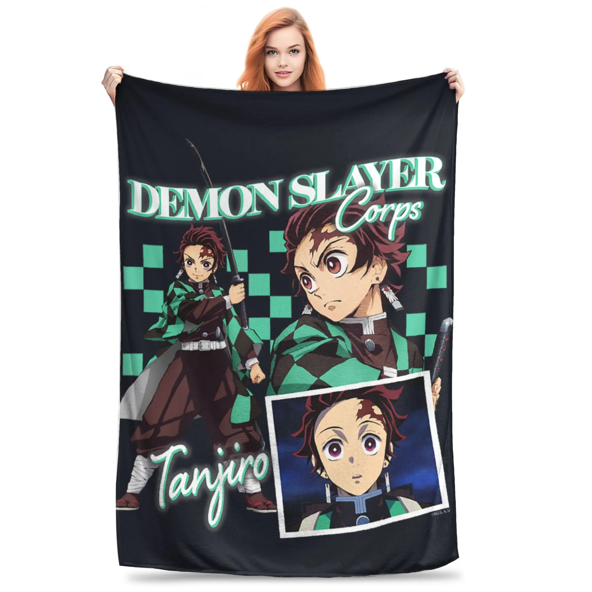 1PC Demon Slayer  Kimetsu no Yaiba Tanjiro Slayer of The Night  Winter Blankets for Adults Bedding Home Interior Sofa Knee