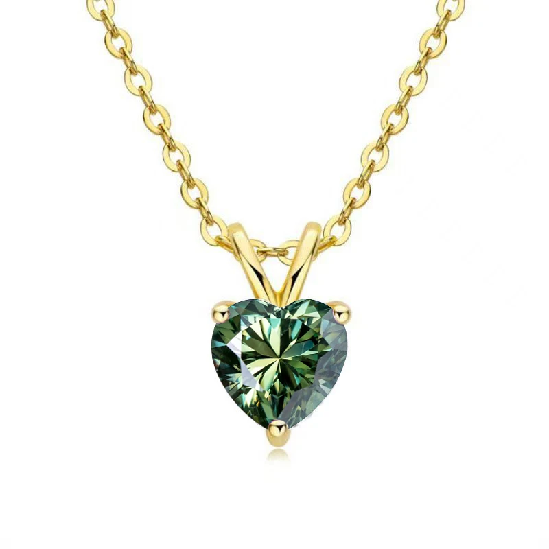 

FIREING 2ct 8MM Green Moissanite Heart Necklace GRA Certificate Passed Diamond Test S925 Silver Women's Romantic Jewelry Gift